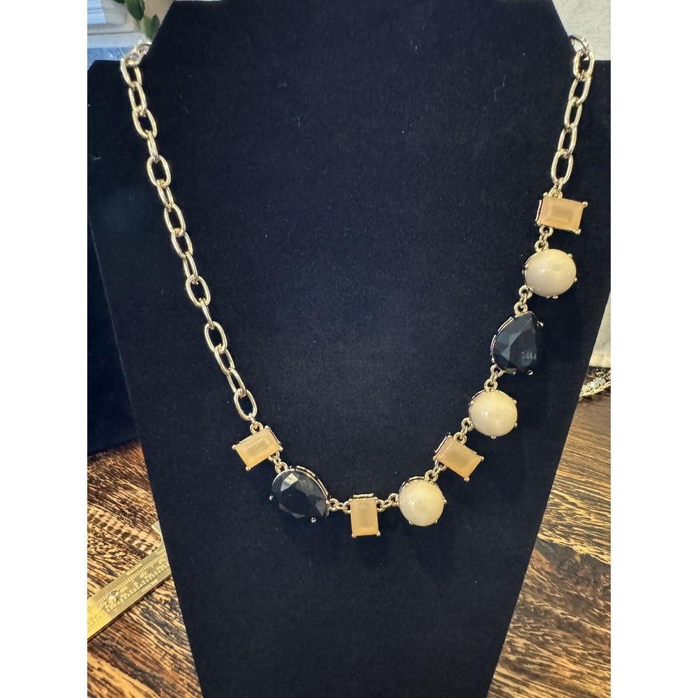 J.Crew Necklace Statement Gold Peach Onyx Nude Paperclip Pear Cabochon
